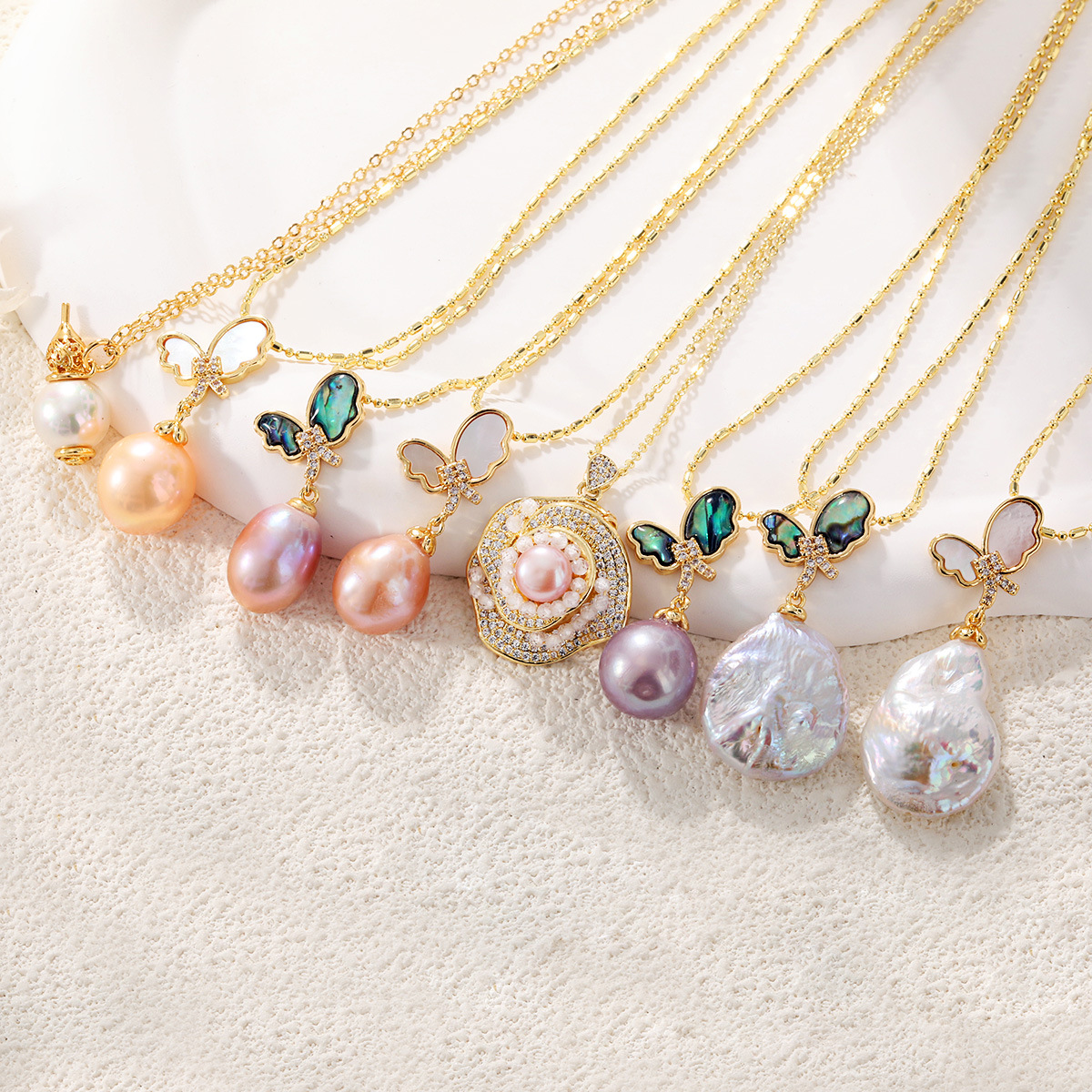 6g Weight Freshwater Pearl Pendant Material Freshwater Pearl Copper Water Droplets Butterfly Pendant Necklace