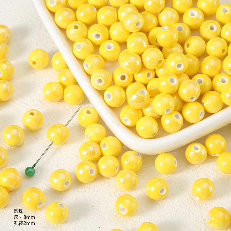 夏季专属黄色系陶瓷珠散珠穿孔手工diy材料手链项链耳环饰品配件|undefined