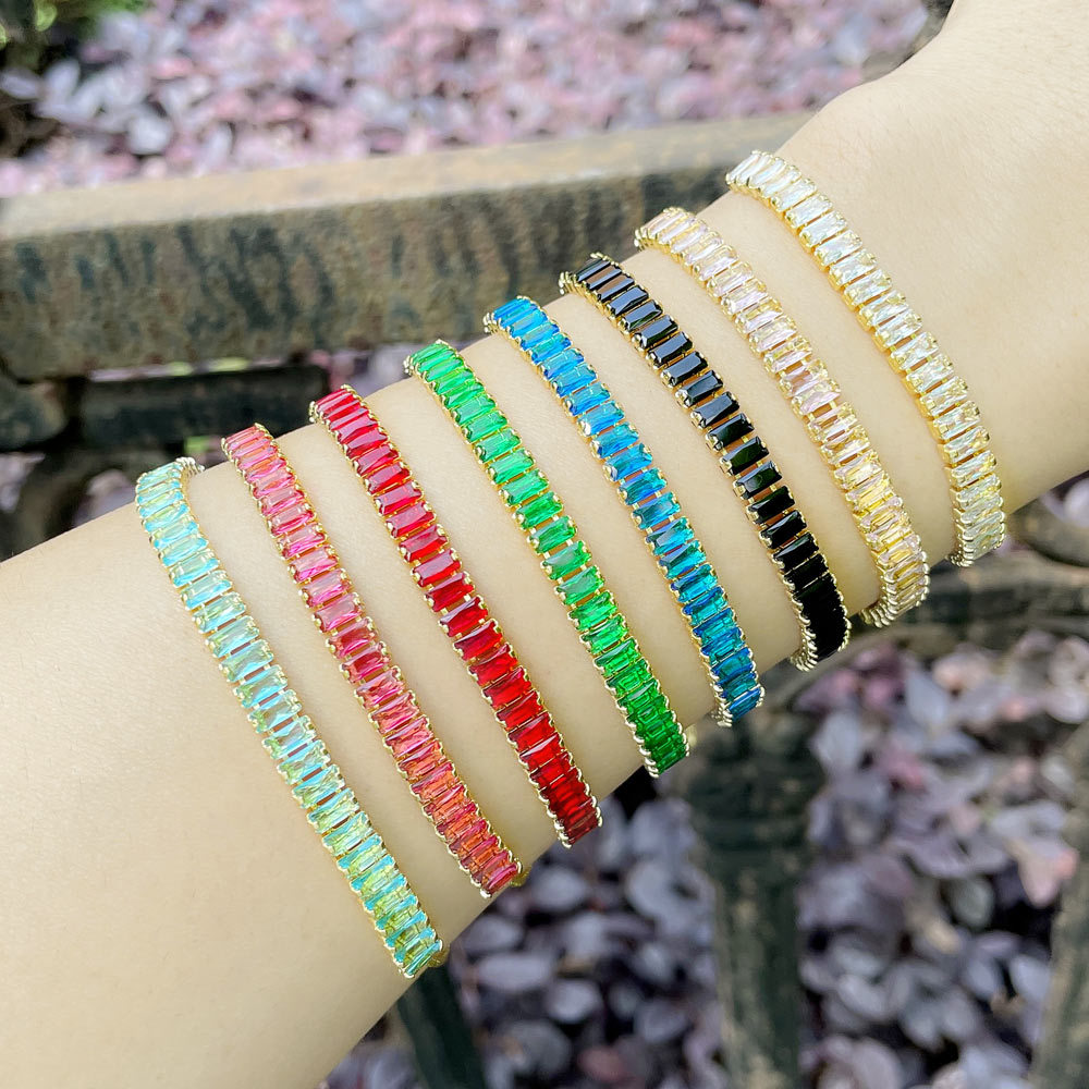 18K Gold Plated Plating Material Fashion Simple Colorful Zircon Inlaid Copper Bracelet Wholesale