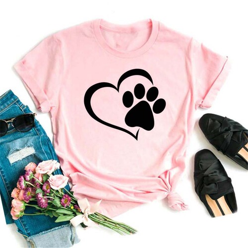 Fashionable Cute Cartoon Animal Paw Print T-shirt, Cartoon Style Women's Casual Short Sleeve Cute Base Shirt for Women