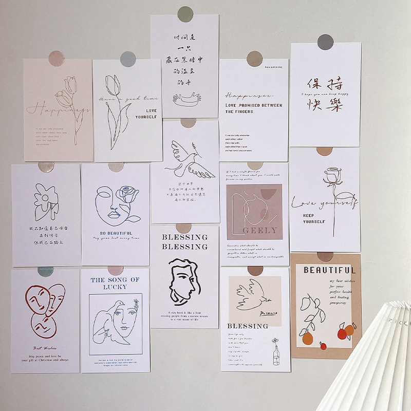 15 pieces of Hug Happiness Series Nordic Instagram-style background wall decorative cards, dormitory postcards, wall stickers