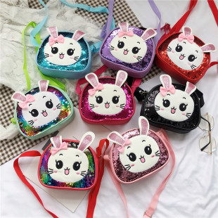 New children's bag Korean style cartoon sequined rabbit girl shoulder messenger bag cute fashion mobile coin purse