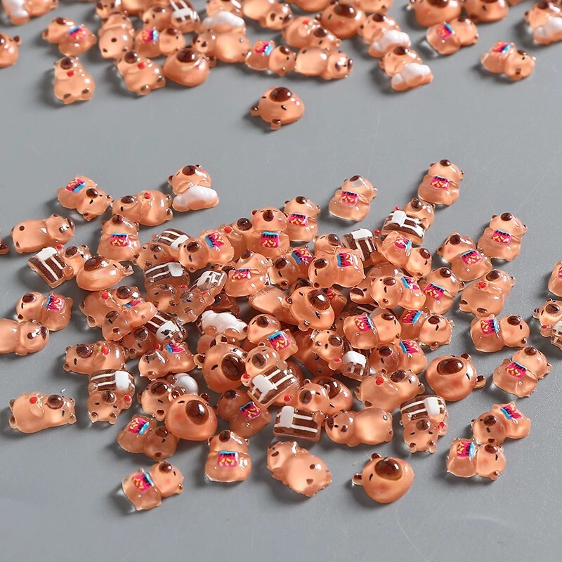 Mini Capibala Maillard Bear Nail Art Accessories Cute Cartoon Resin DIY Phone Case Nail Accessories