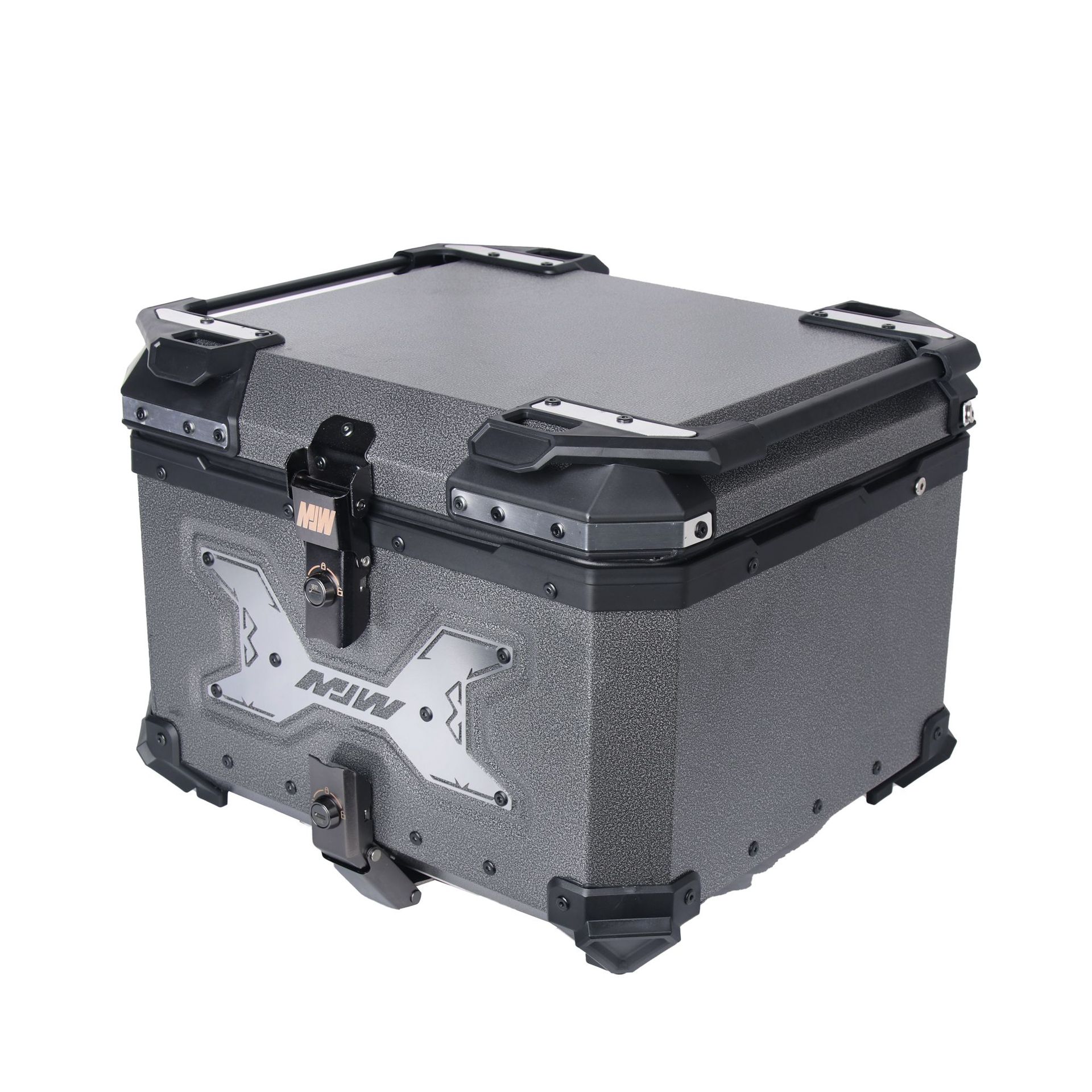 55L Popcorn Silver MJW Motorcycle Quick Release Aluminum Alloy Embossed Tail Box Scooter Trunk Electric Car Tail Box
