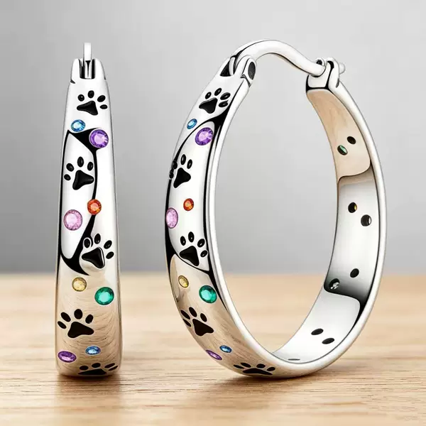 European and American Hot-Selling Colorful Diamond Cat Paw Earrings with Colorful Diamond Pet Cat Paw Print Ear Clips, Unique and Versatile Earrings for Women
