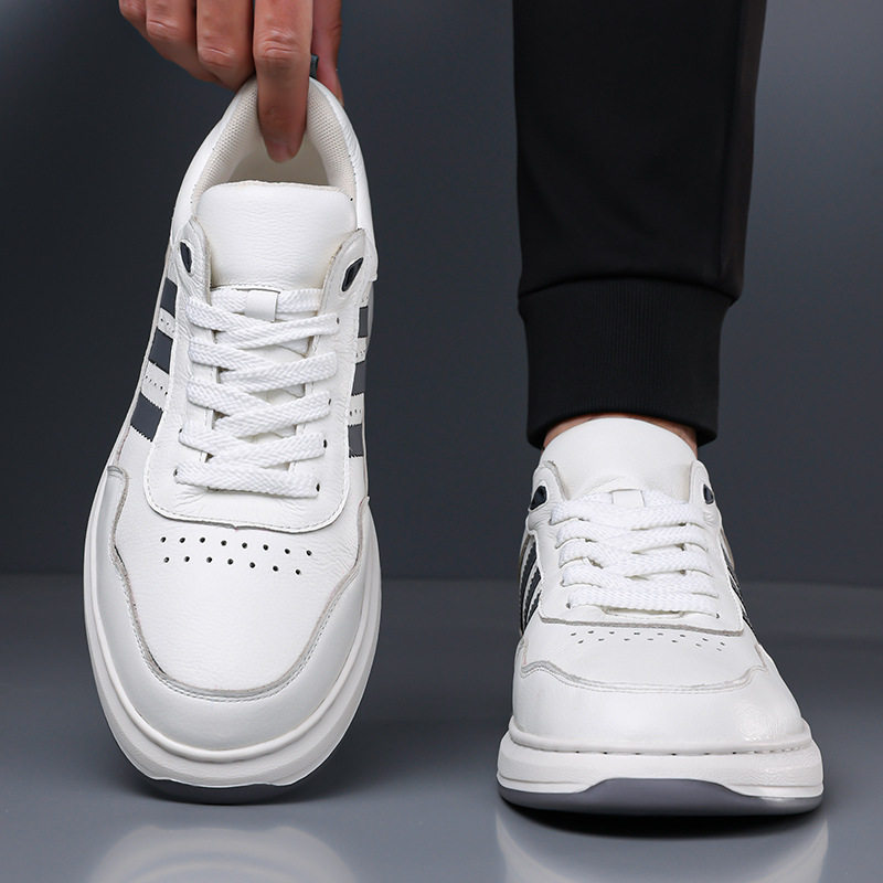 Giày sneaker nam da bò thật đế dày cổ thấp phong cách retro, giày thể thao thường ngày dây buộc — Giày sneaker Q2026 màu trắng, Giày ván Q2026 màu đen