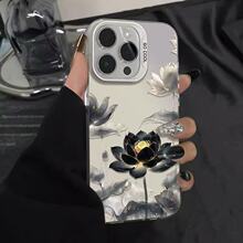 国潮水墨清莲适用苹果16PROMAX/iPhone15/iPhone14简约国潮彩银手