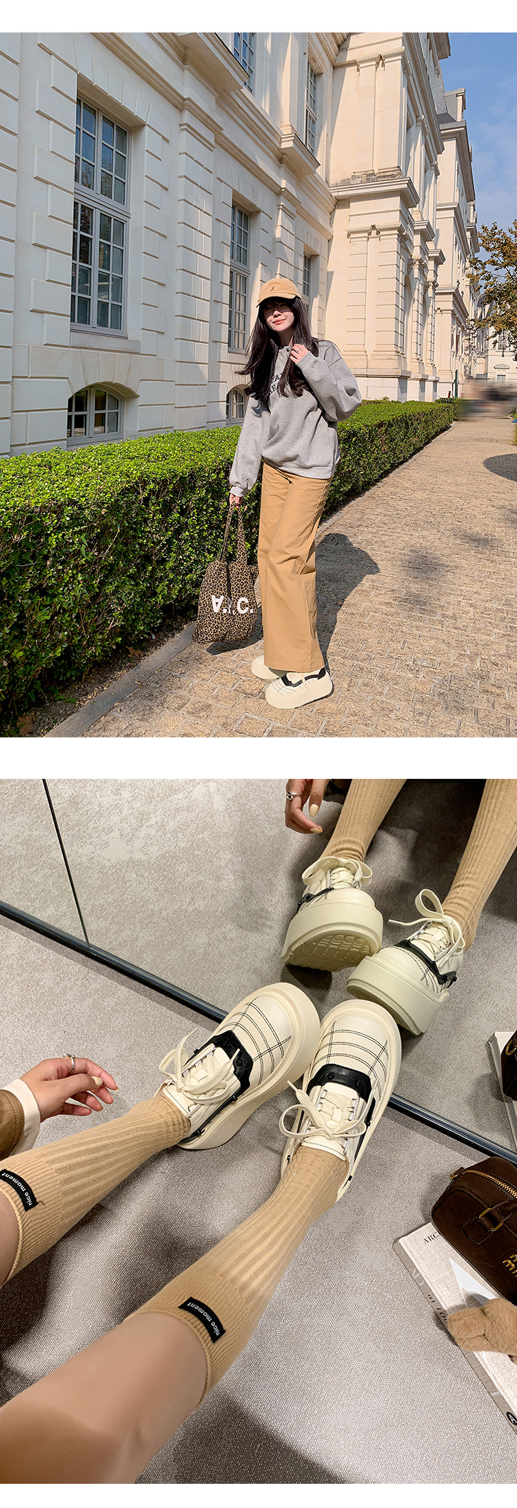 Giày sneaker nữ đế dày da bò phối màu dây buộc phong cách thể thao — màu đen chi tiết 12