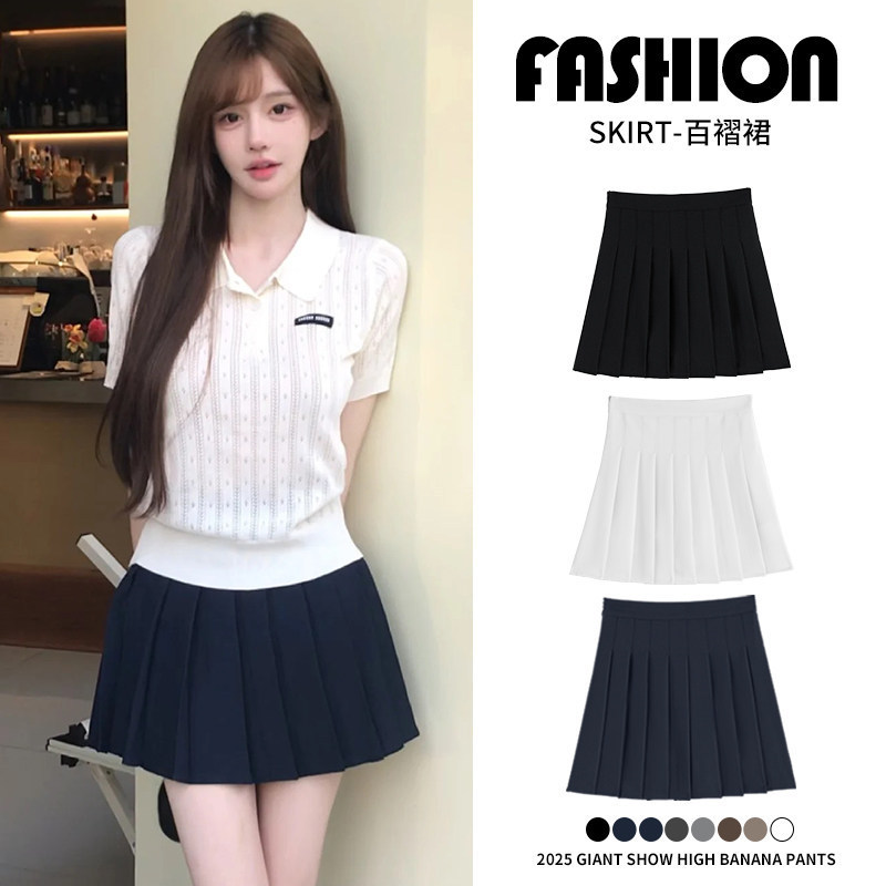 Navy Blue Pleated Skirt for Women, Summer 2026 New Style, High-Waisted, Slimming A-Line, College Style Jk Short Skirt Navy Blue Pleated Skirt for Women, Summer 2026 New Style, High-Waisted, Slimming A-Line, College Style Jk Short Skirt