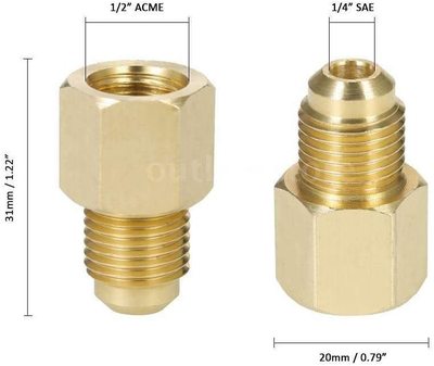 欧美铜配件制冷转换头内1/2ACME空调连接器真空泵转接头 外1/4SAE|ms