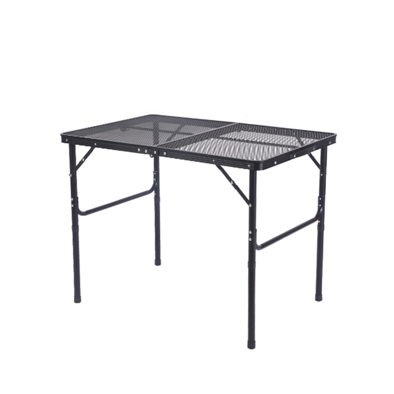 Mesa plegable al aire libre malla portátil camping barbacoa mesa mini plegable mesa negra hierro forjado al por mayor