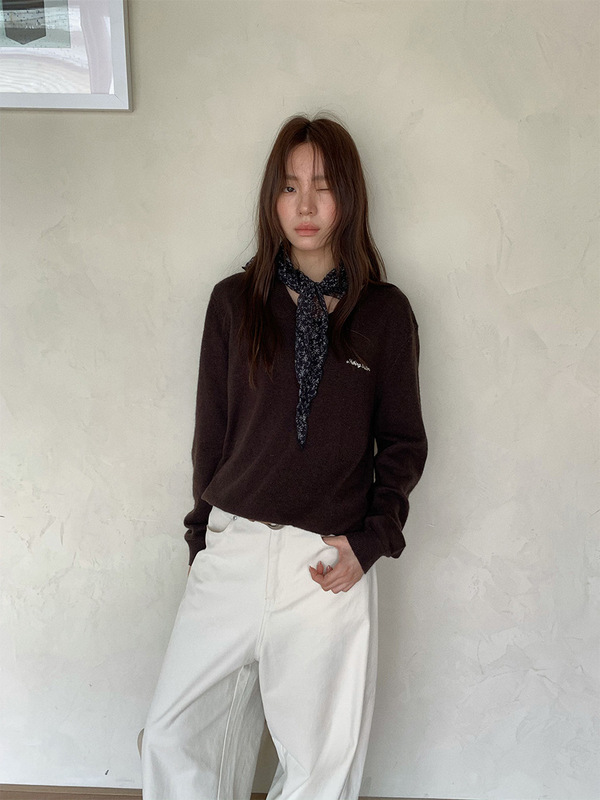 苏奈 韩版小众设计感丝巾装饰长袖套头针织衫秋打底衫tableblue|undefined