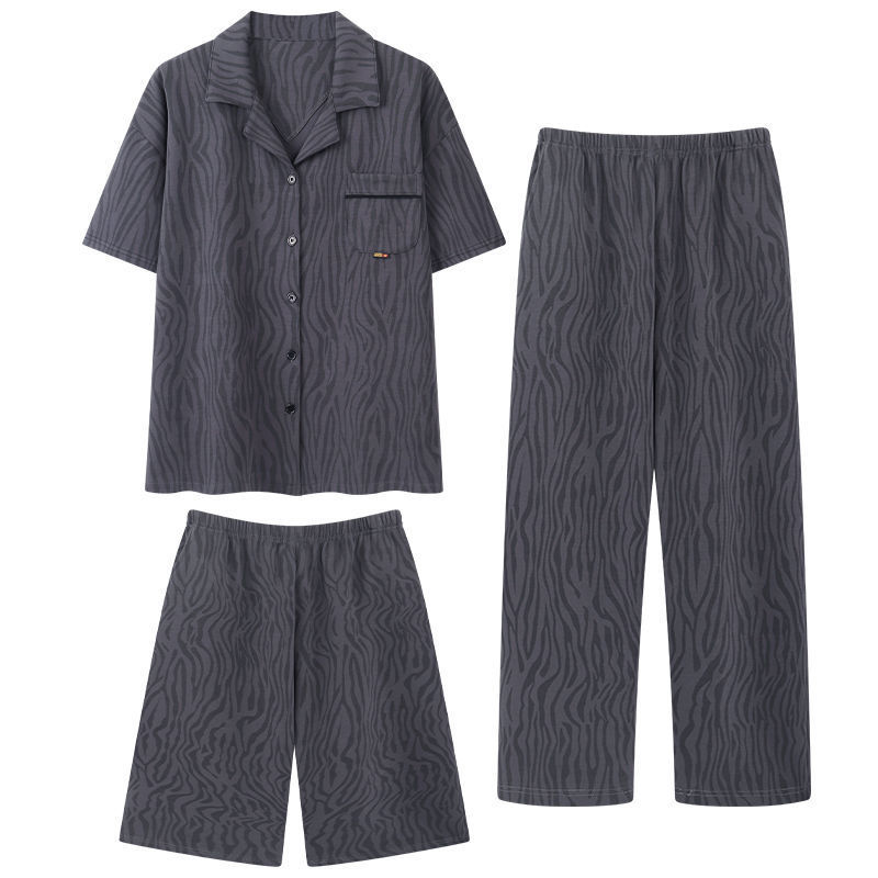 Pijama de algodón para hombre de verano pantalones cortos de manga larga ropa casera de verano pantalones cortos de tres piezas