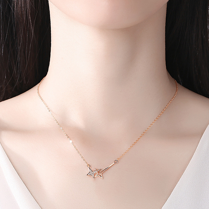 S925 plata esterlina estilo japonés y coreano estrella de la moda collar brillante estrella de cinco puntas colgante collar de clavícula fábrica al por mayor