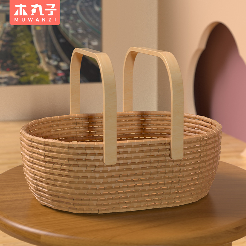 Fábrica directa curva mango de arco accesorios de cesta de madera simple se puede personalizar a petición cesta de verduras multifuncional