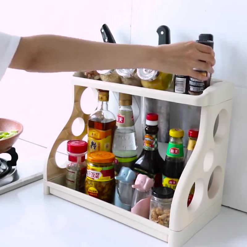 Kitchen Supplies Storage Rack, Floor-Standing Two-Layer Drain Knife, Bowl and Chopsticks Rack, Spice Knife Storage Rack
