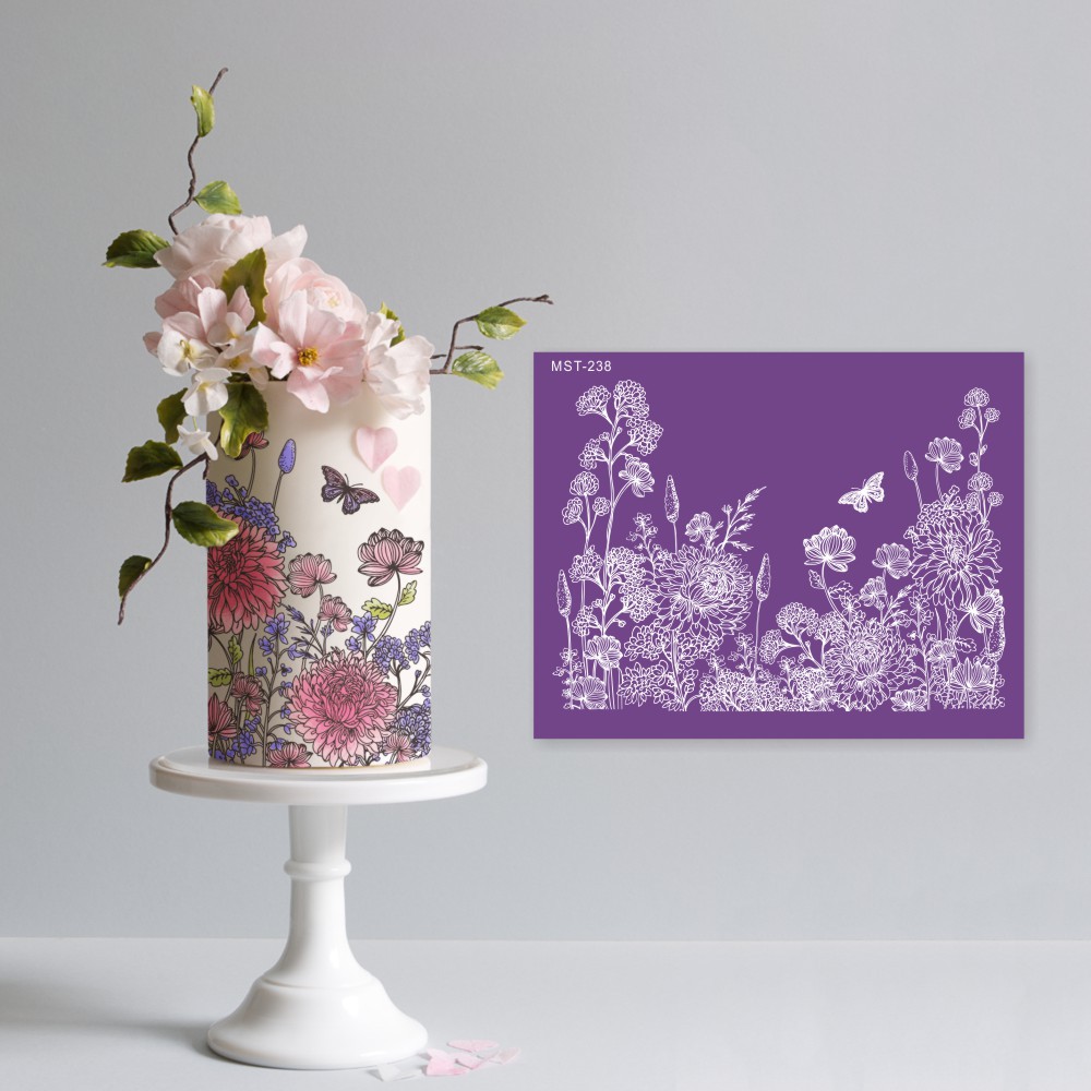 Cruz-frontera diamante Rosa mariposa flor patrón de tela molde fondant cake hornear borde spray molde malla plantilla