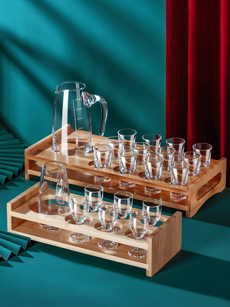 分酒器白酒杯家用酒具套装小号中式一口杯带把刻度量酒器盅壶杯架