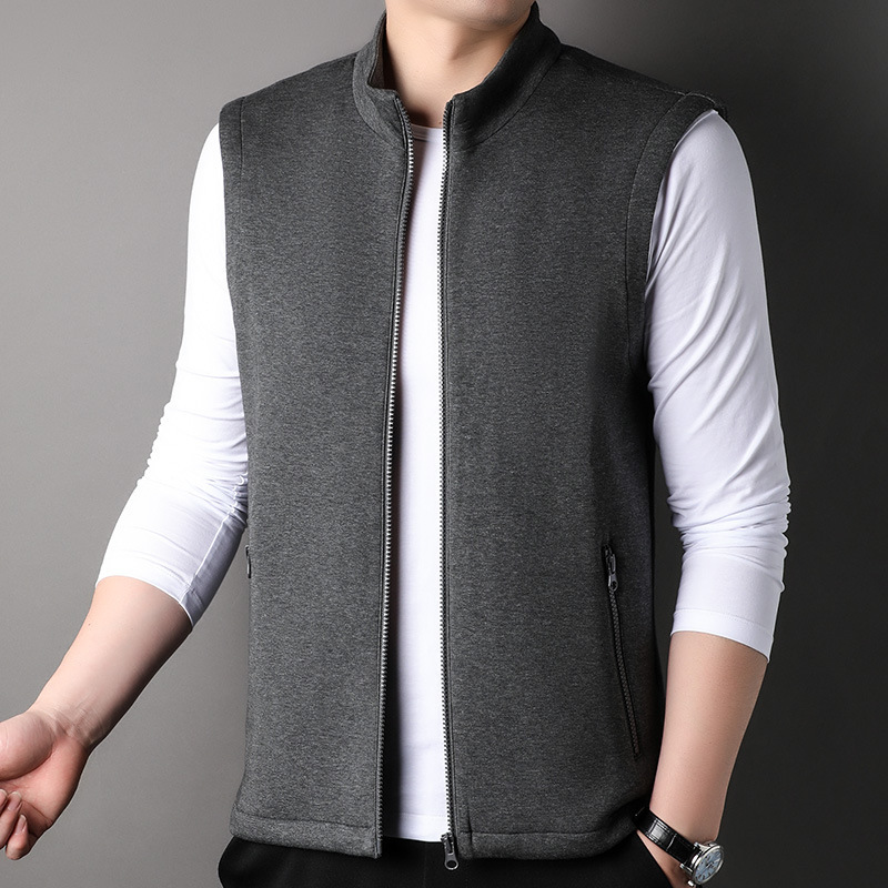 Vertical Collar Cardigan Vest Men's Casual Half-high Collar Vest Spring and Autumn All-match Puyuan Sweater Waistcoat Sleeveless Jacket