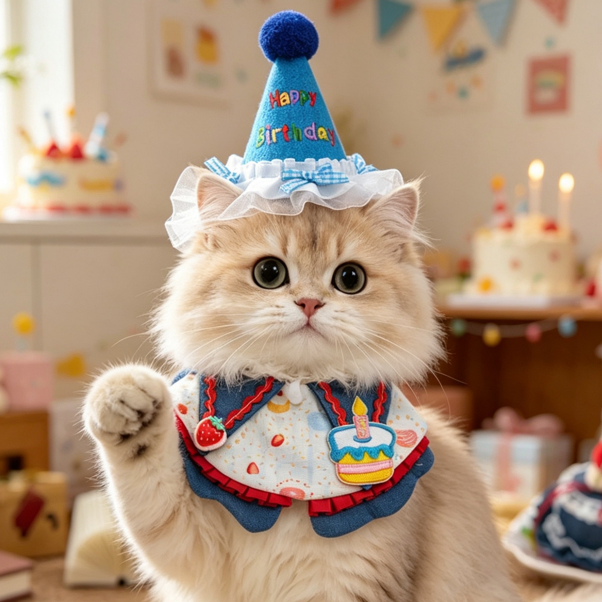 宠物生日围领帽子套装猫咪狗狗蛋糕围嘴泰迪比熊庆生派对拍照装饰