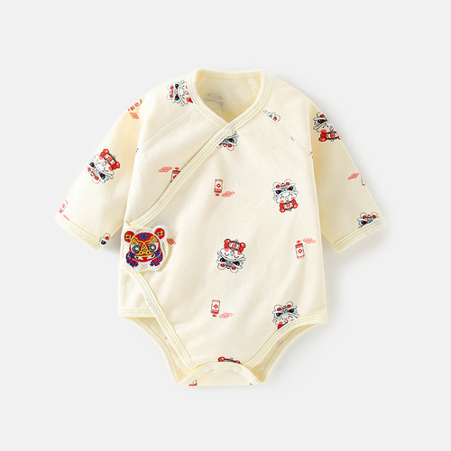 Baby triangle harem long-sleeved men's and women's baby clothes spring and autumn crawling clothes pure cotton one-piece pajamas to go out