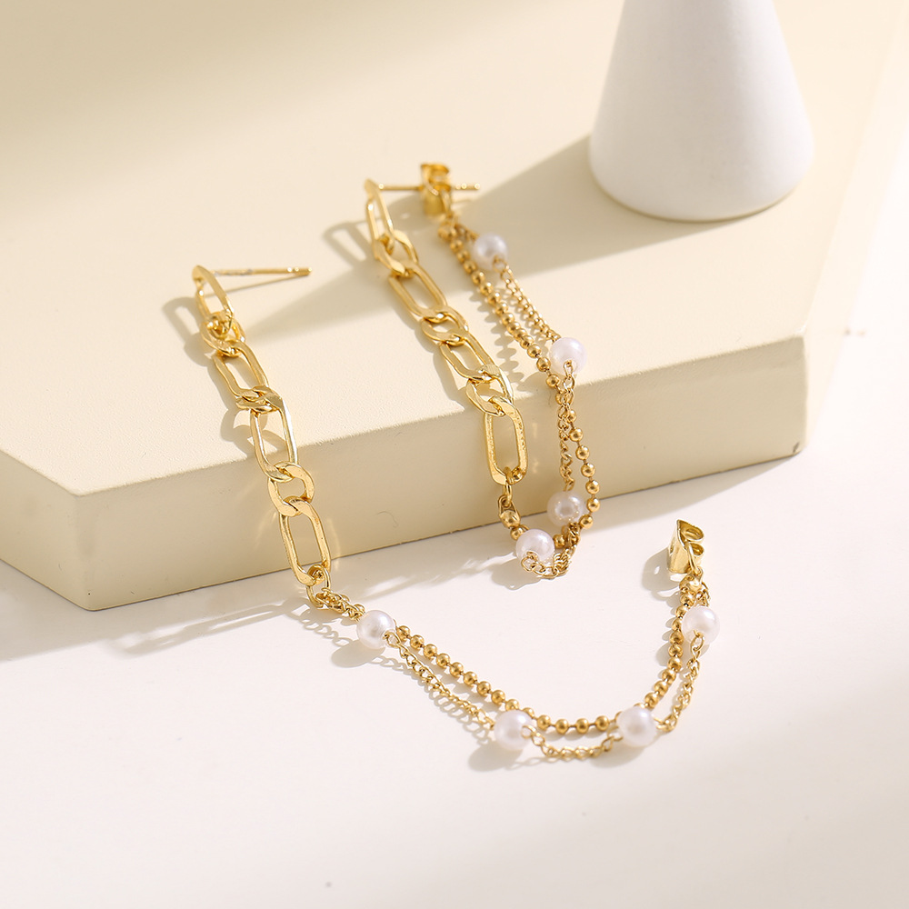 New Korean Earrings Women's Long Tassel Gold Beads Geometric Earrings display picture 5