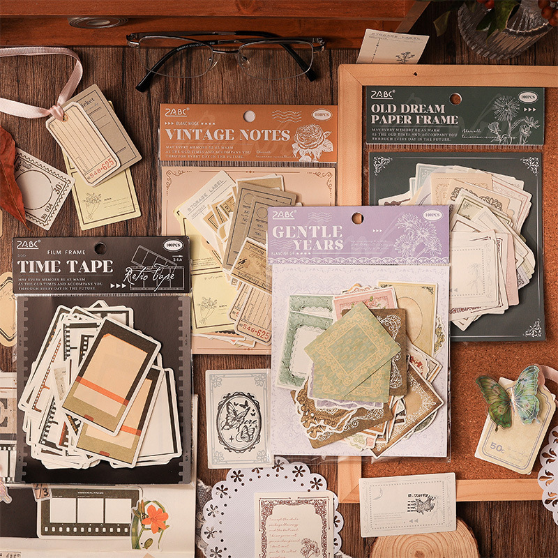 Nostalgia del tiempo material de cuentas de mano papel DIY material de decoración paisajístico sin mensaje adhesivo notas de cuentas de mano