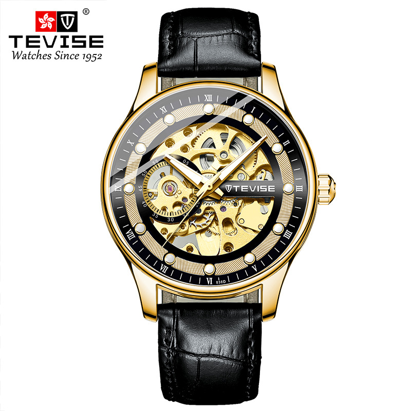 TEVISE teweys reloj mecánico hueco de los hombres de la correa de reloj de moda impermeable de los hombres reloj mecánico T836D
