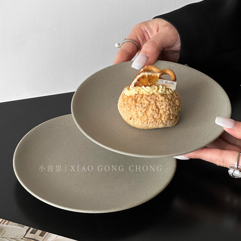 Rustic Ceramic Plate with a High-End Feel, Dessert and Snack Plate, Pasta Salad Plate, Ceramic Plate, Plain Ceramic Western-Style Plate, Cake Plate Rustic Ceramic Plate with a High-End Feel, Dessert and Snack Plate, Pasta Salad Plate, Ceramic Plate, Plain Ceramic Western-Style Plate, Cake Plate