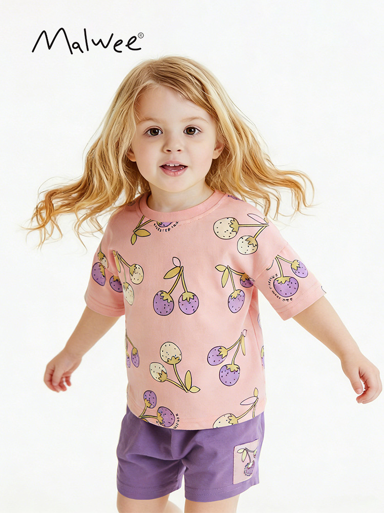 Malwee transfronterizo juegos de niños de dos piezas de verano nuevos juegos de camisetas de cuello redondo para niños europeos y estadounidenses