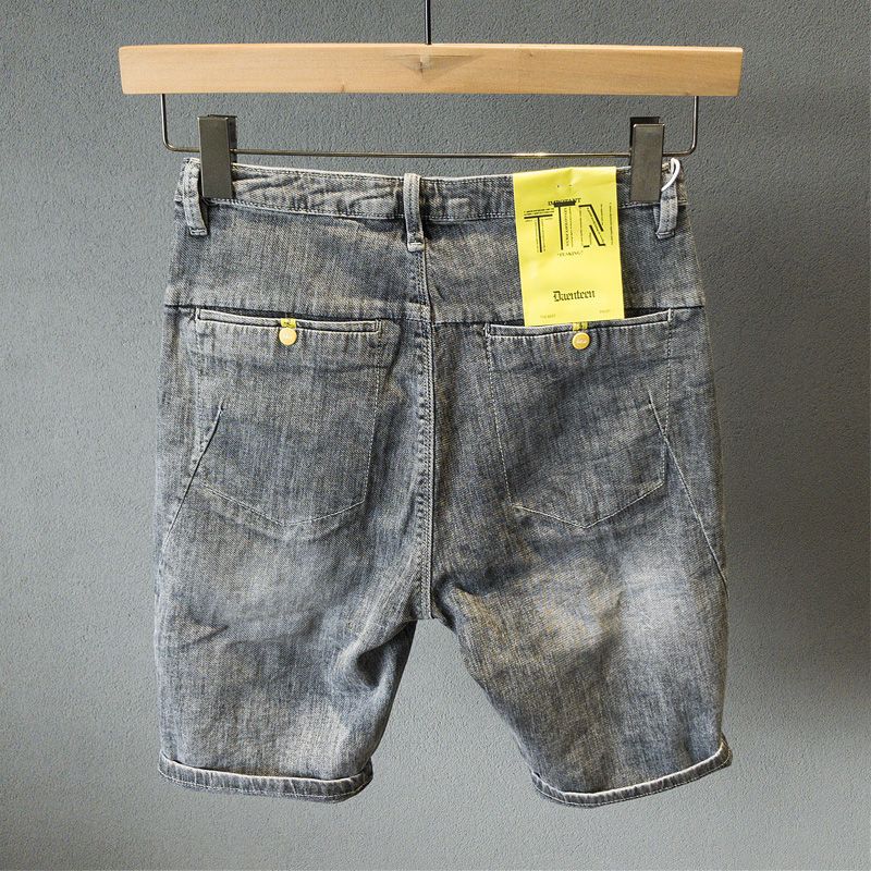 Short en jean été mince cinq quarts version coréenne ample 2024 décontracté polyvalent slim fit simple mi-pantalon tendance homme_voghion.com