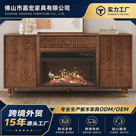 现代极简黑色壁炉电视柜意式轻奢实木落地柜隔断柜家用客厅壁柜