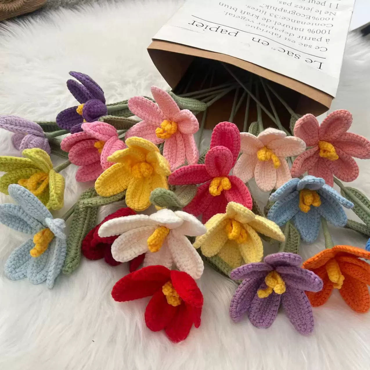成品开口郁金香毛线花针织花编织花手工花束仿真花钩织批发情人节