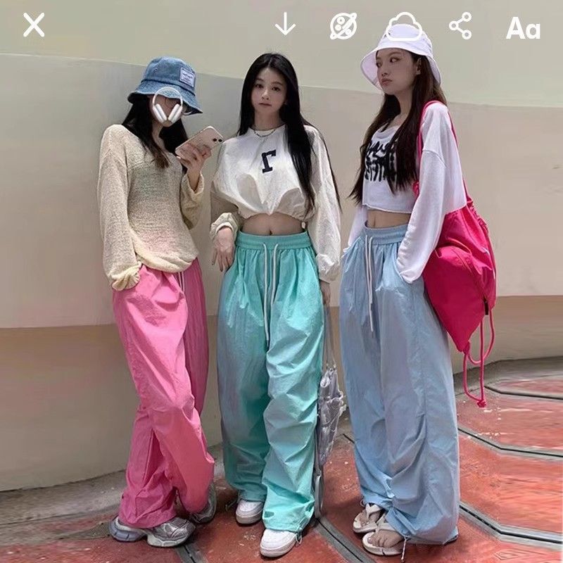 American-Style Dopamine Work Pants for Women, Summer Thin 2026 New High-Waisted Wide-Leg Straight Casual Quick-Dry Sports Pants