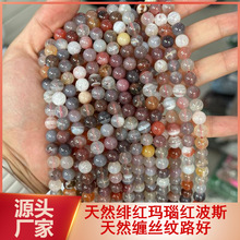 绯红玛瑙散珠天然红条纹缠丝玛瑙半成品串珠红波斯湾玛瑙圆珠配饰