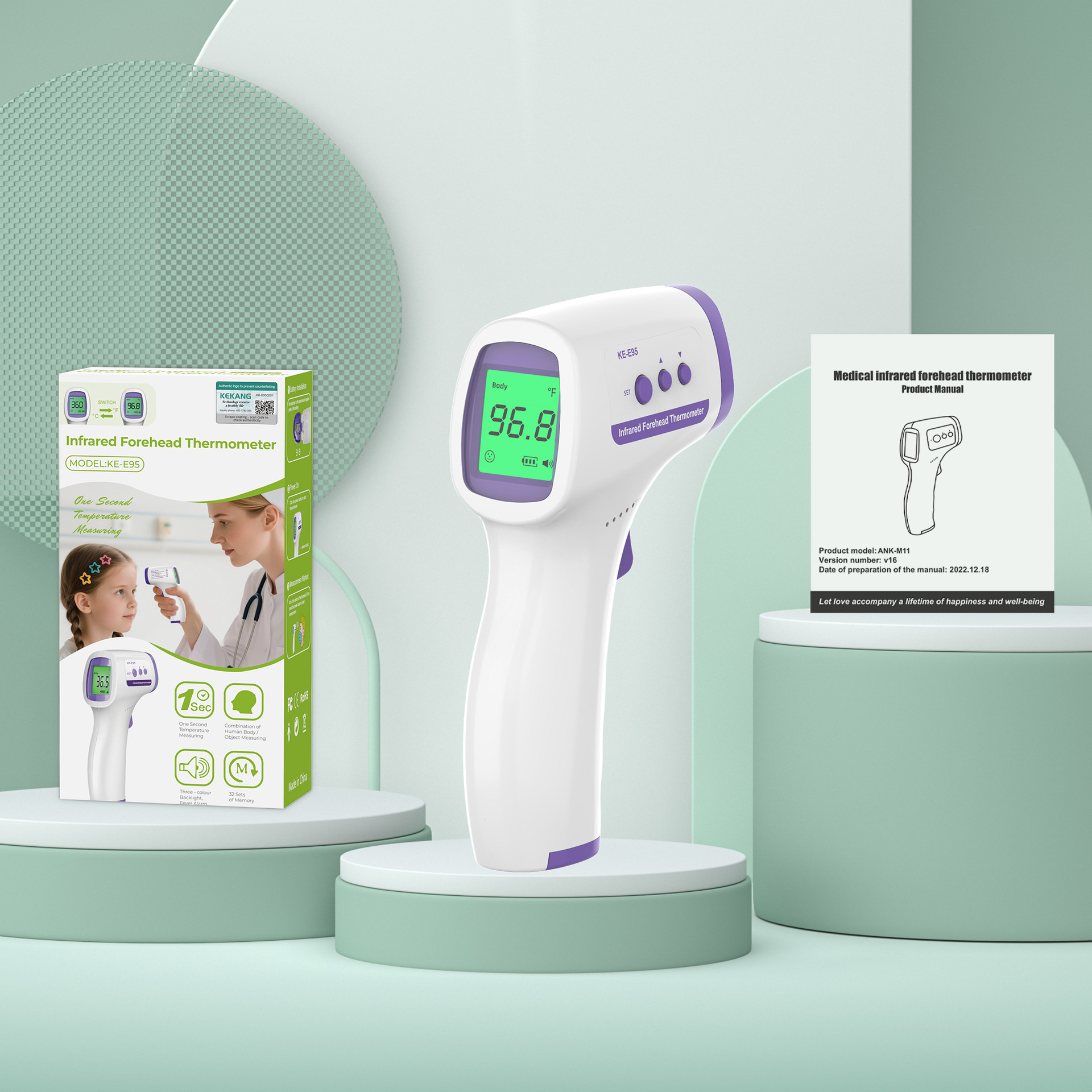 Cross-Border Customized Non-Contact Handheld Household Infrared Electronic Intelligent Body Temperature Measuring Forehead Thermometer