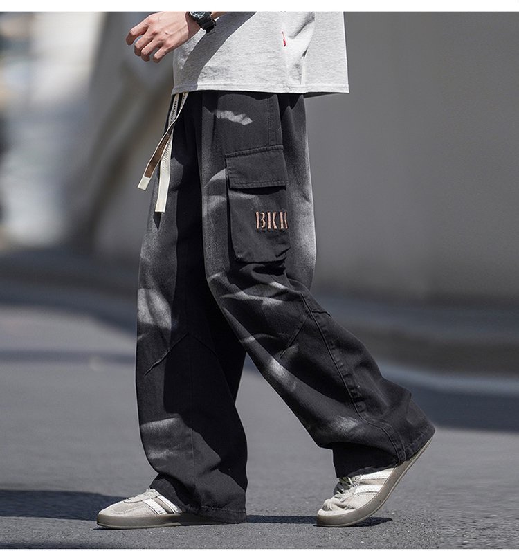 Men's Vintage Light Blue Jeans Retro High Street Hip Hop Design With Pockets Relaxed Straight Leg_mkmklike.com