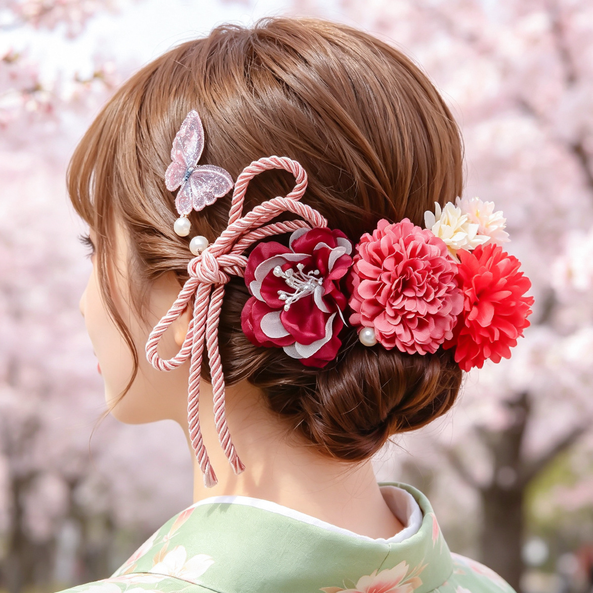 Kimono Hair Accessories Set Original Handmade Color-Blocked Flower Bow Japanese Style Headwear Cross-Border Hot Sale
