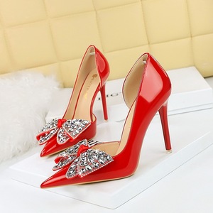 638-H21 European and American style banquet women's shoes, super high heels, shallow cut pointed patent leather sid