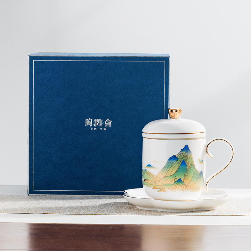 Taza de té china de porcelana de jade Tao Runhui Juego de taza de té de cerámica Taza de té de alta calidad Taza de separación con mango Taza de oficina