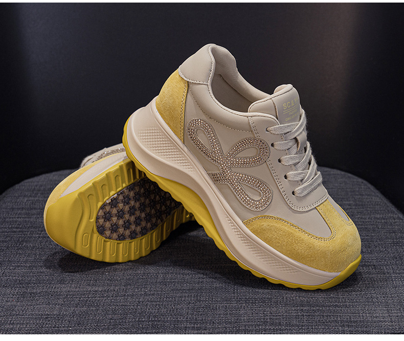 Giày sneaker nữ đế dày phong cách Đức da thật phối màu thời trang tăng chiều cao — M2922 màu vàng, M 2922m màu chi tiết 22