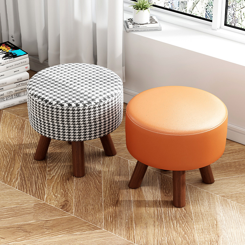Small Stool for Home Use, Solid Wood Low Stool, Simple Sofa Stool, Entryway Shoe-Changing Stool, Creative Seating Ottoman, Living Room Round Stool