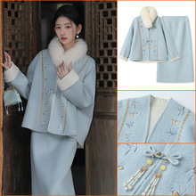 国风古韵冬季高端新款盘扣毛呢羊毛外套+纯色半裙套装女 NX015