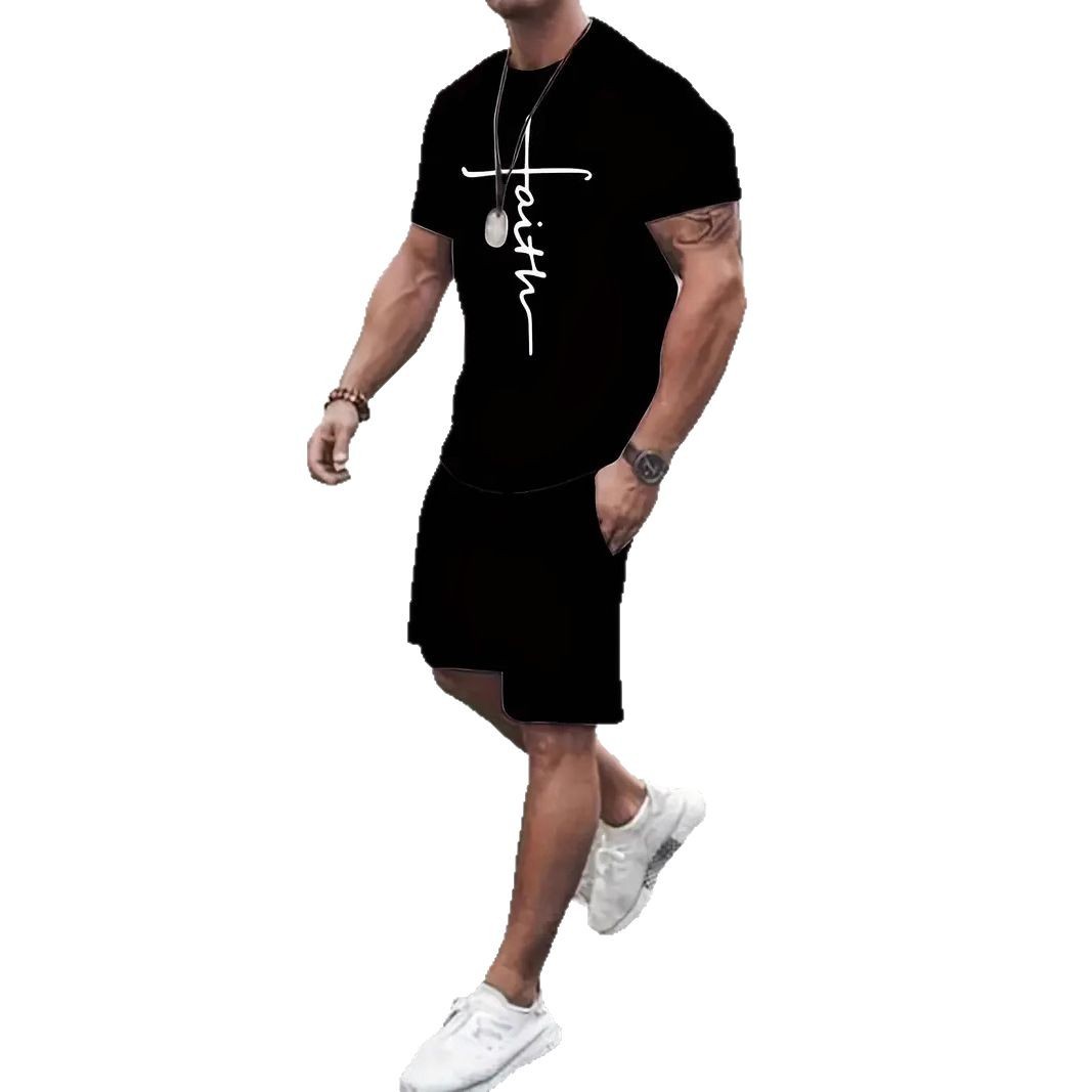 Cross-Border Men's Summer Casual Sports Suit Round Neck Short-Sleeved 3D Digital Printing Design Shorts Two-Piece Set Aliexpress