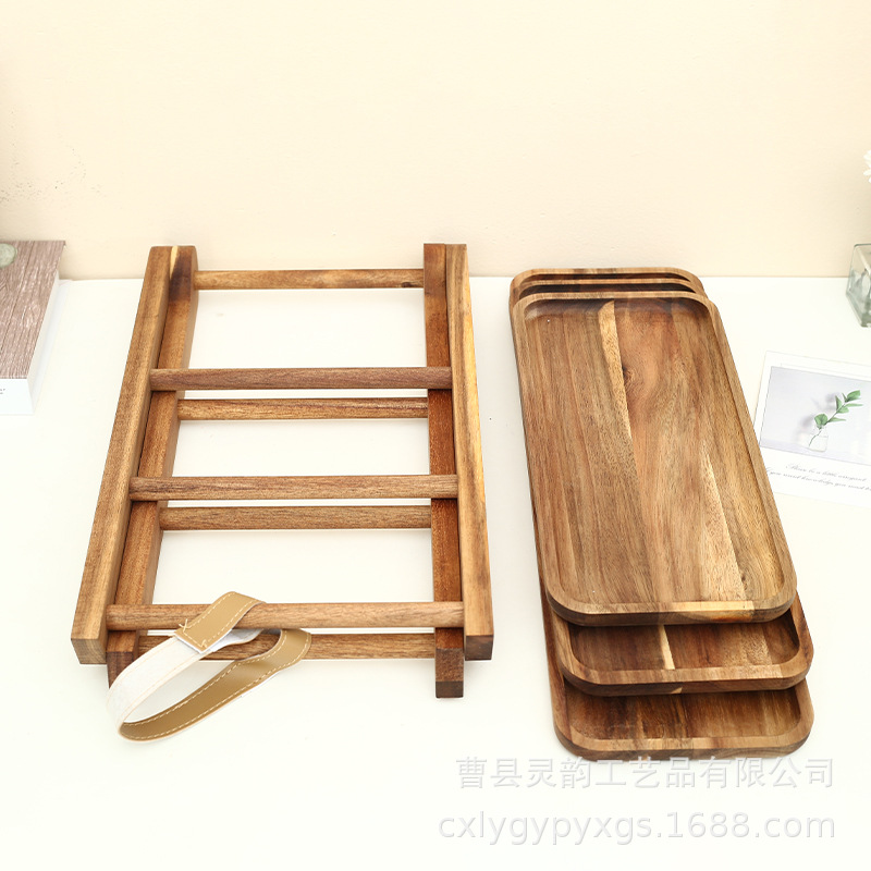 Bandeja de madera estante de picnic madera de acacia tres capas estante de almacenamiento olla caliente restaurante escritorio ingredientes vegetales estante de almacenamiento plegable