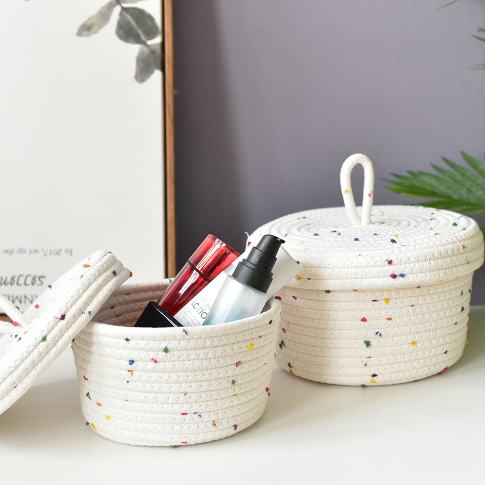 Desk storage box, cotton rope storage basket, item basket, cosmetic and snack miscellaneous basket, underwear and socks organizer