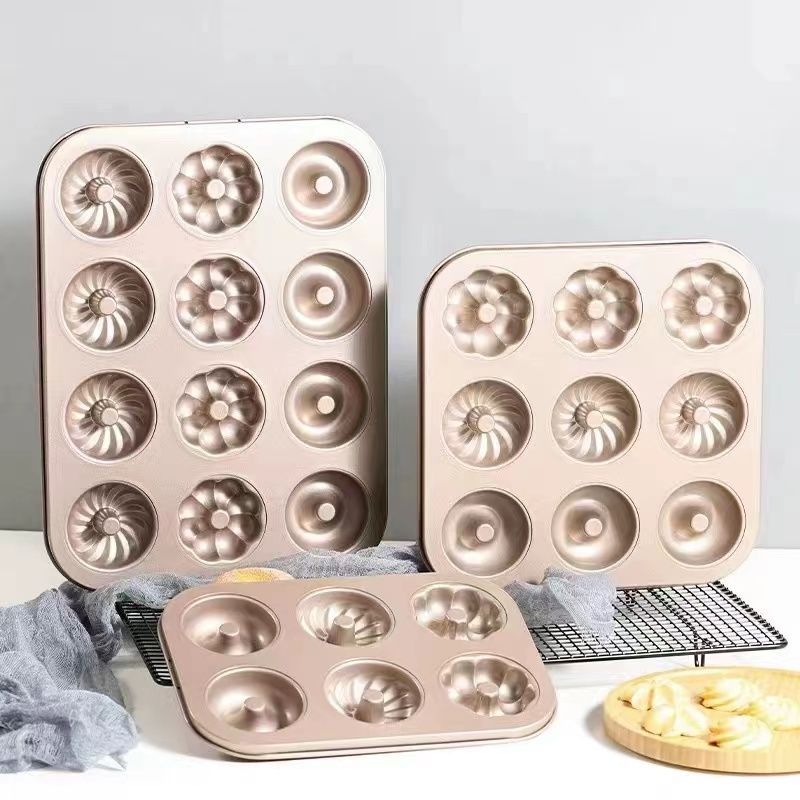 4连6912甜甜圈钉制烘焙蛋糕模具工具器具卡通圆形老式家用