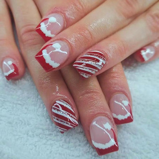 Short Glitter Square Armor 2024 New Christmas Manicure Red and White Glitter Stripe Cute Christmas Hat Manicure 24 Pieces