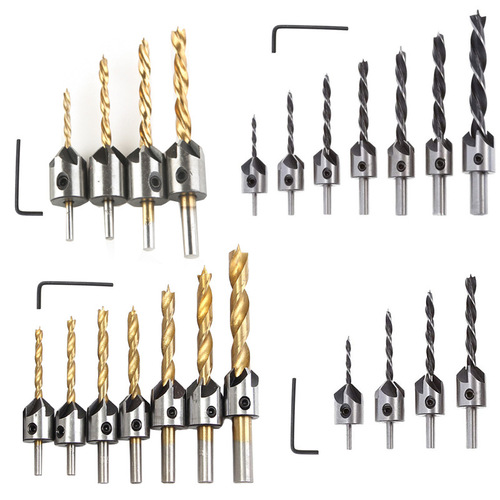 Three-point woodworking countersunk drill/expanding drill bit/woodworking chamfer/guide drill/high-speed steel drill bit set