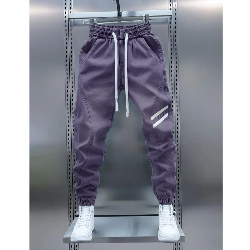 Men's purple drawstring waist denim jogger pants, stretch fabric, comfortable for all seasons, suitable for daily wear Men's purple drawstring waist denim jogger pants, stretch fabric, comfortable for all seasons, suitable for daily wear